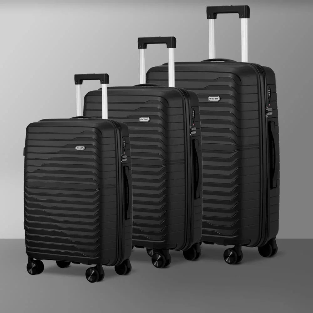 3PCS Luggage Suitcase Set TSA Lock Black PP Case