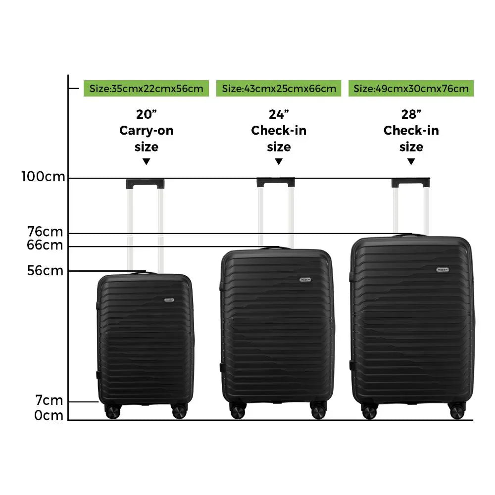 3PCS Luggage Suitcase Set TSA Lock Black PP Case