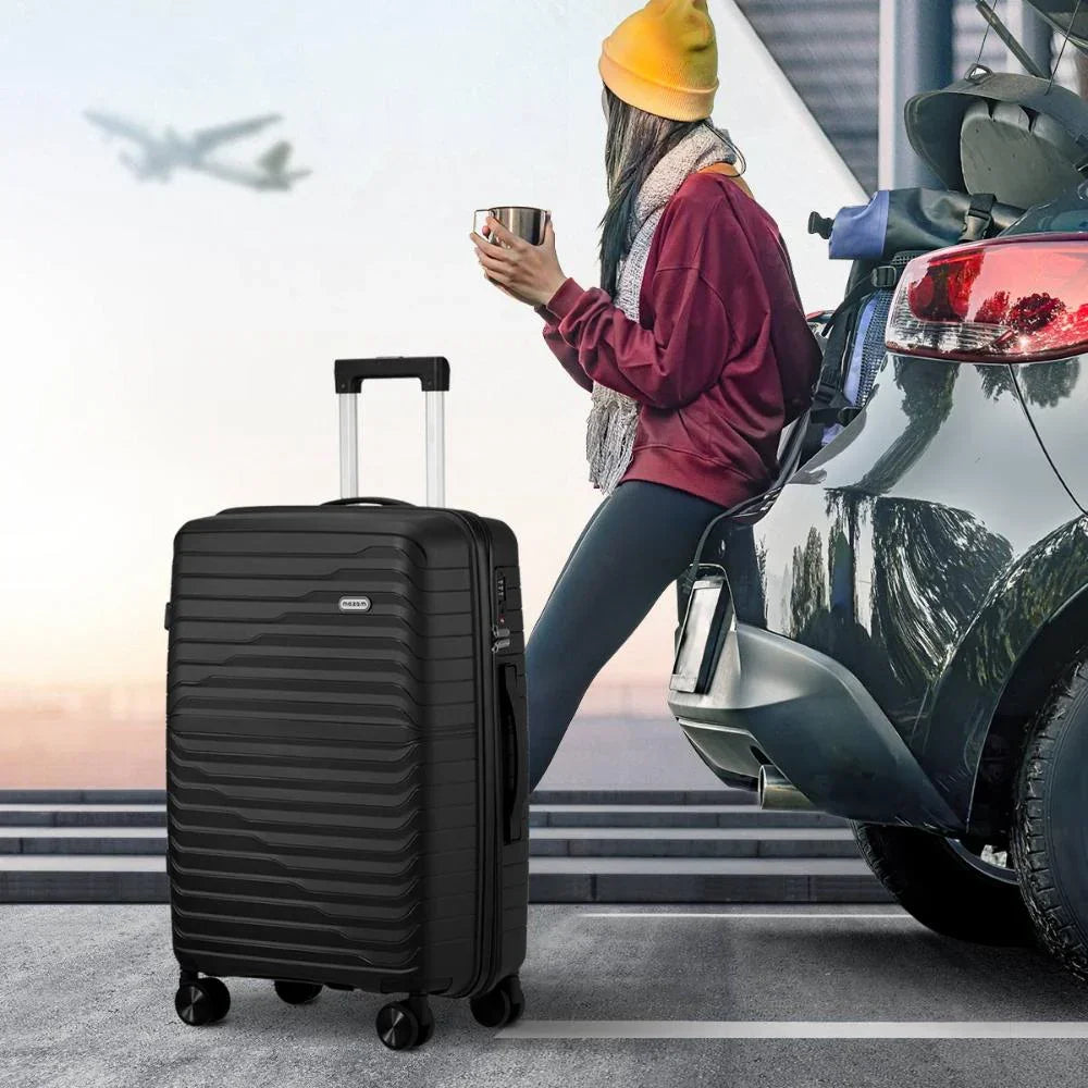 3PCS Luggage Suitcase Set TSA Lock Black PP Case
