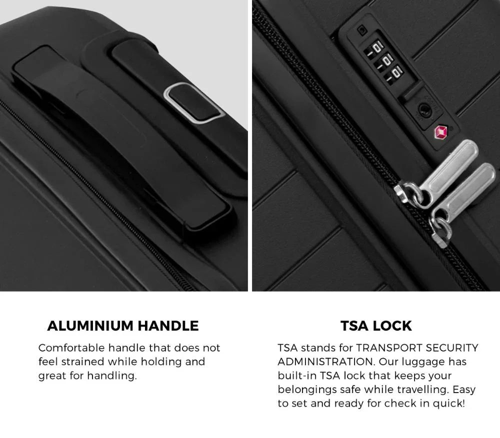 3PCS Luggage Suitcase Set TSA Lock Black PP Case