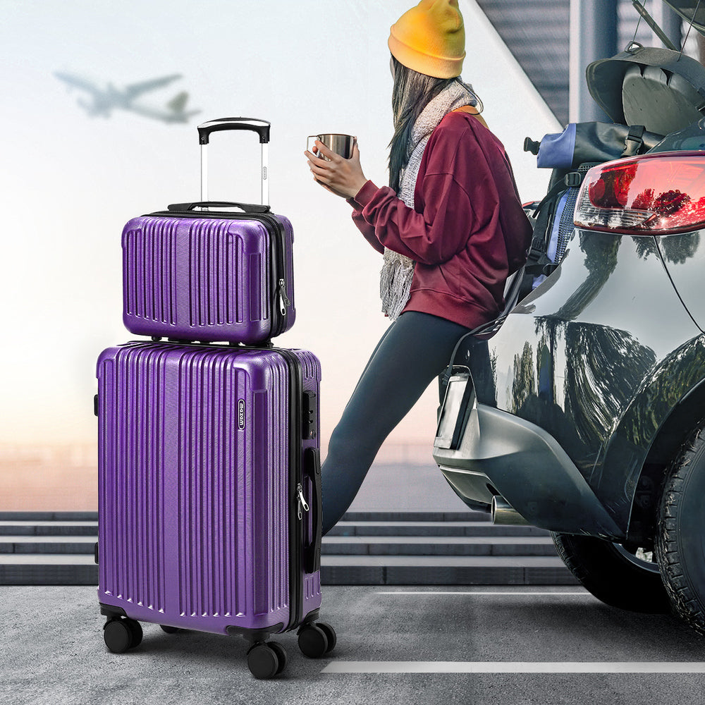 Mazam 2PCS Luggage Suitcase Trolley Set Carry On TSA Hard Case Purple