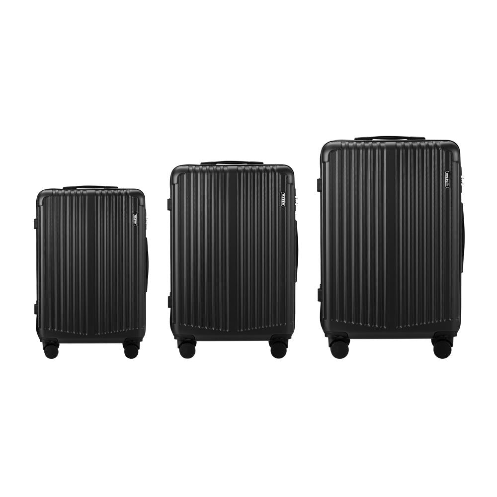 3PCS Luggage Set Travel TSA Lock ABS Case Black