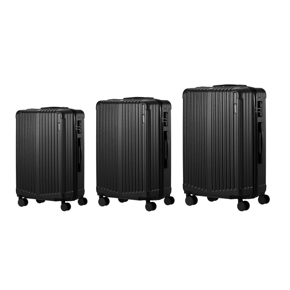 3PCS Luggage Set Travel TSA Lock ABS Case Black