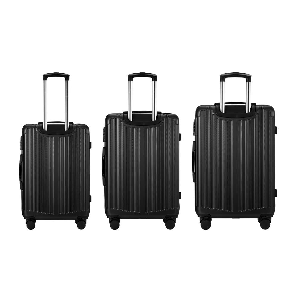 3PCS Luggage Set Travel TSA Lock ABS Case Black