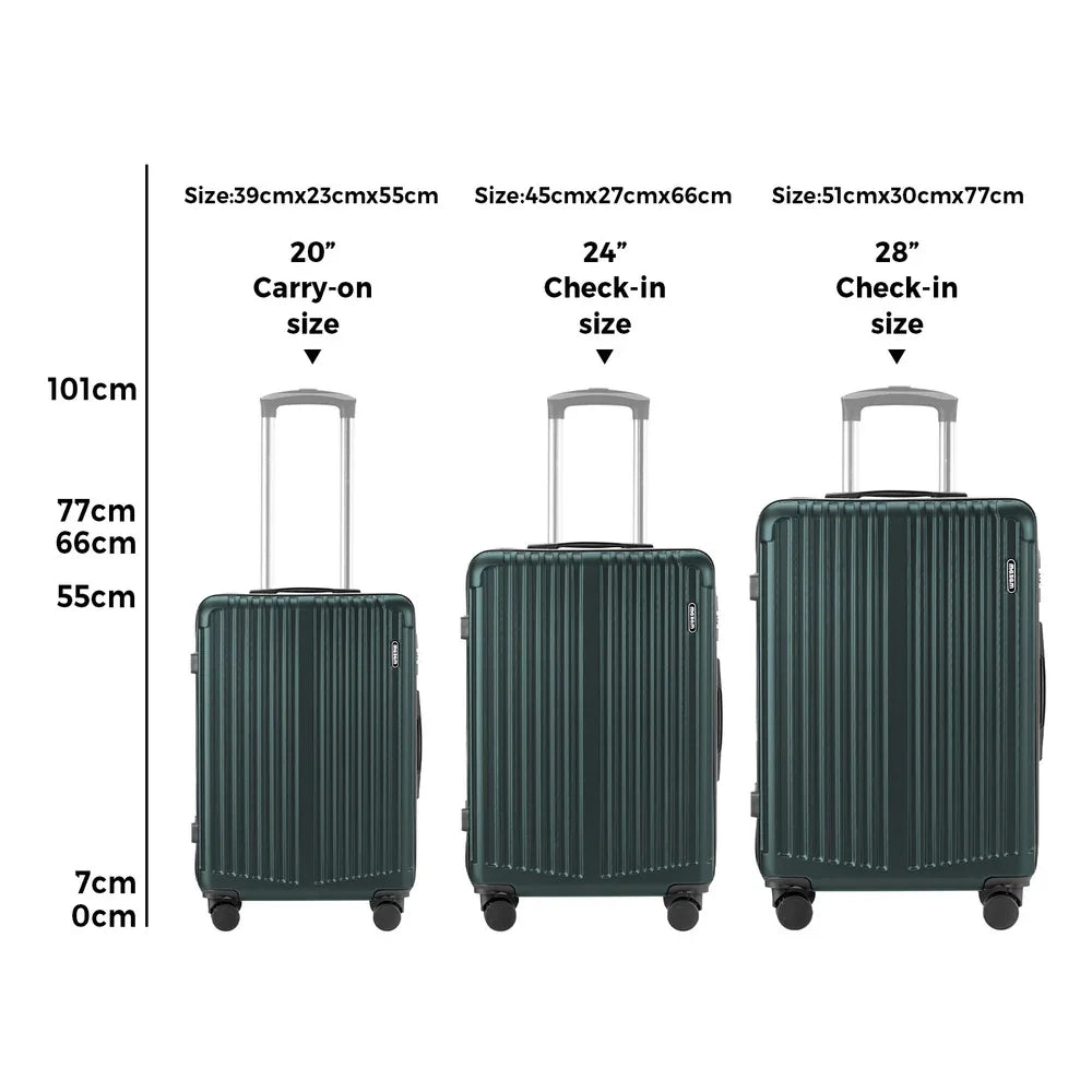 3PCS Luggage Suitcase Set Travel TSA Lock Storage ABS Case Green