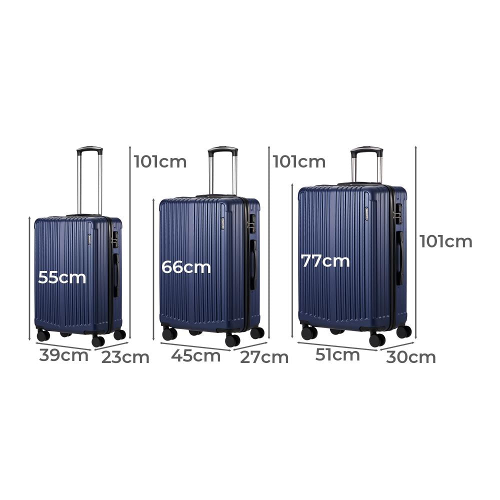 3PCS Luggage Set Travel TSA Lock ABS Case Navy