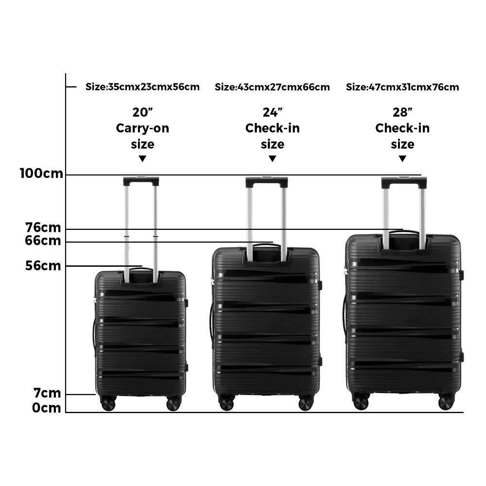 3PCS Luggage Suitcase Set PP Case TSA Lock Black