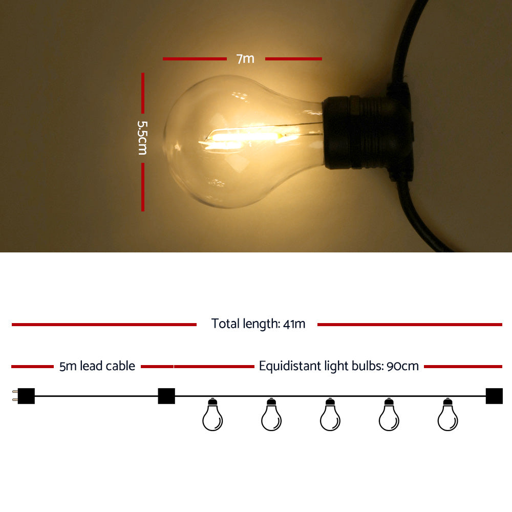 41m Outdoor Festoon String Lights 40 LED Bulbs Waterproof Warm White