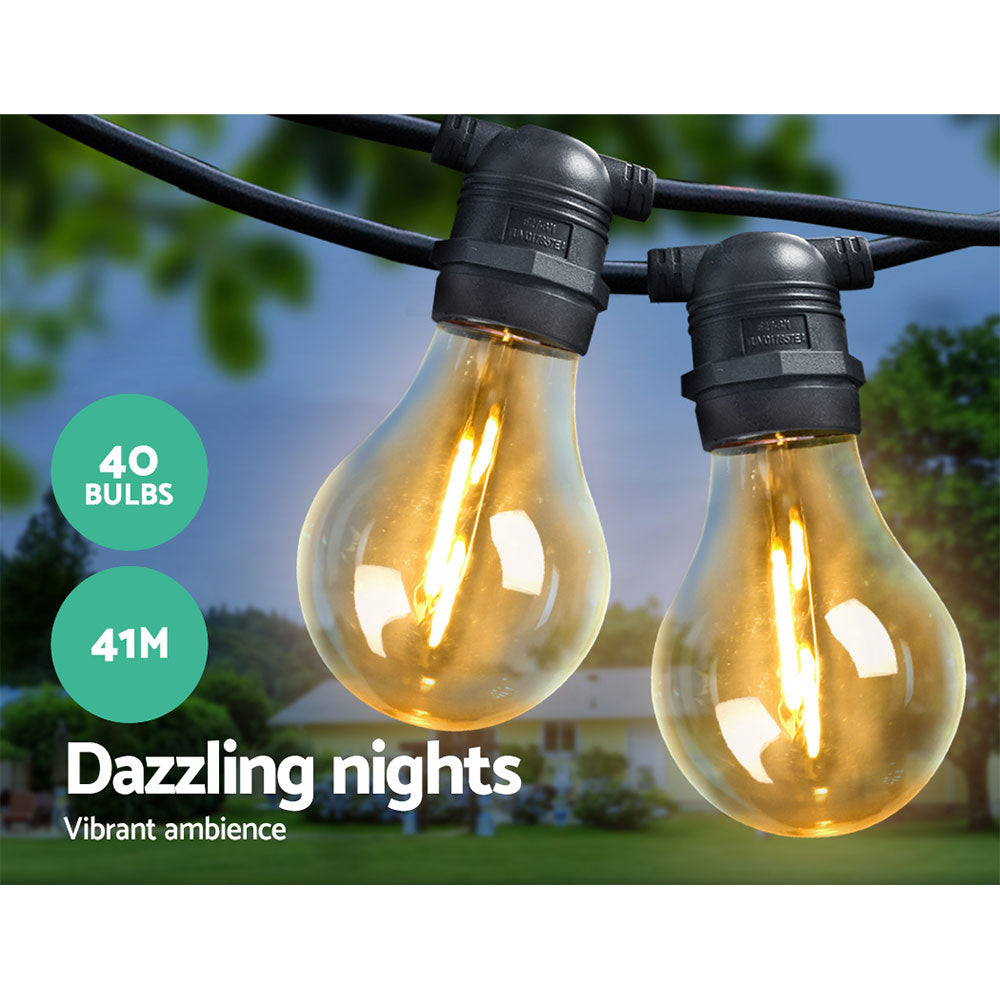 41m Outdoor Festoon String Lights 40 LED Bulbs Waterproof Warm White