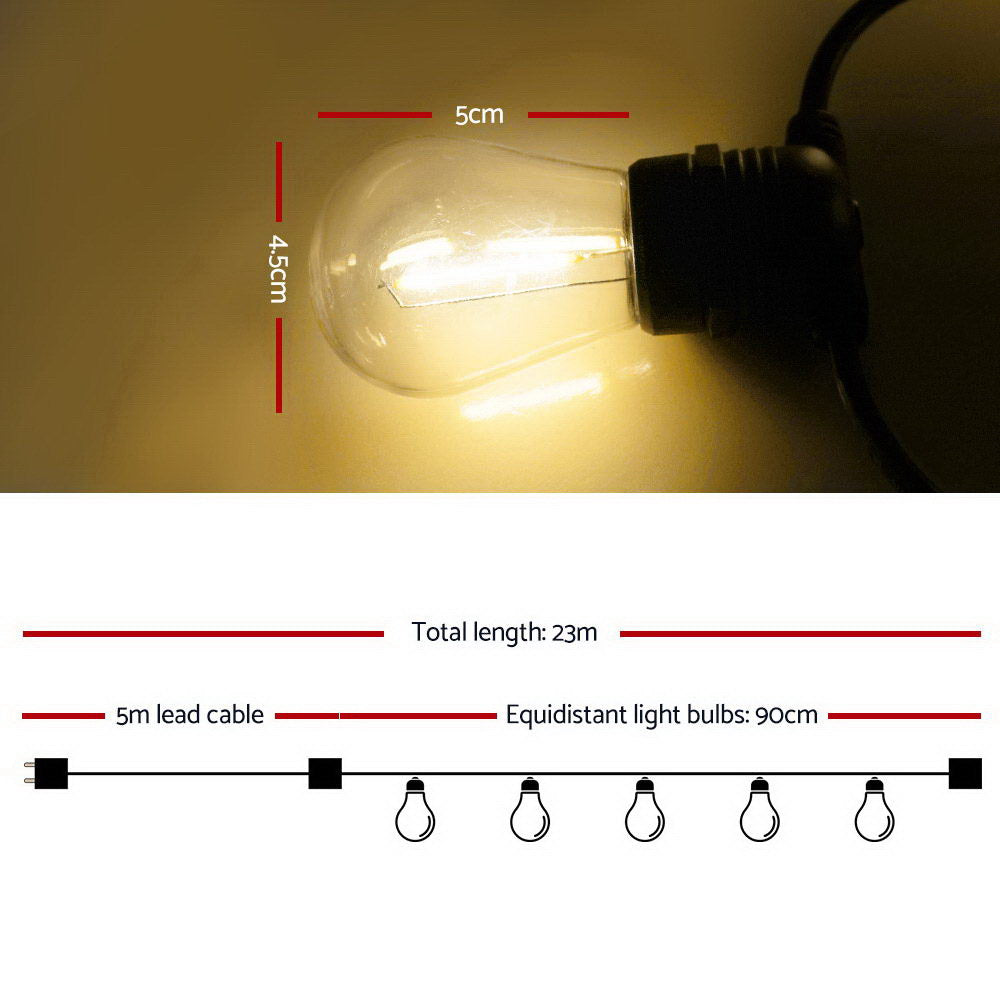 23M LED Festoon String Lights 20 Bulb Outdoor Garden Party Light