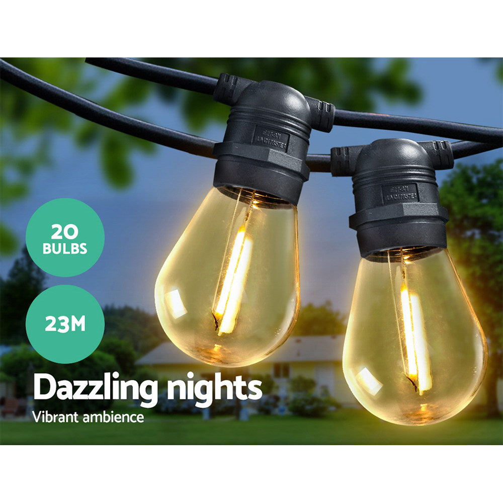 23M LED Festoon String Lights 20 Bulb Outdoor Garden Party Light