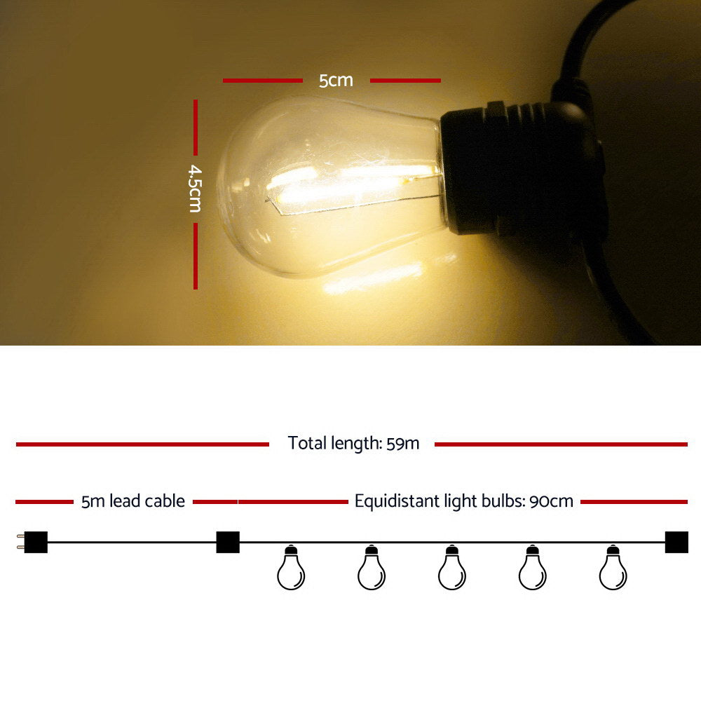 59M 60 Bulb LED Festoon String Lights Outdoor Garden Party Light Warm White