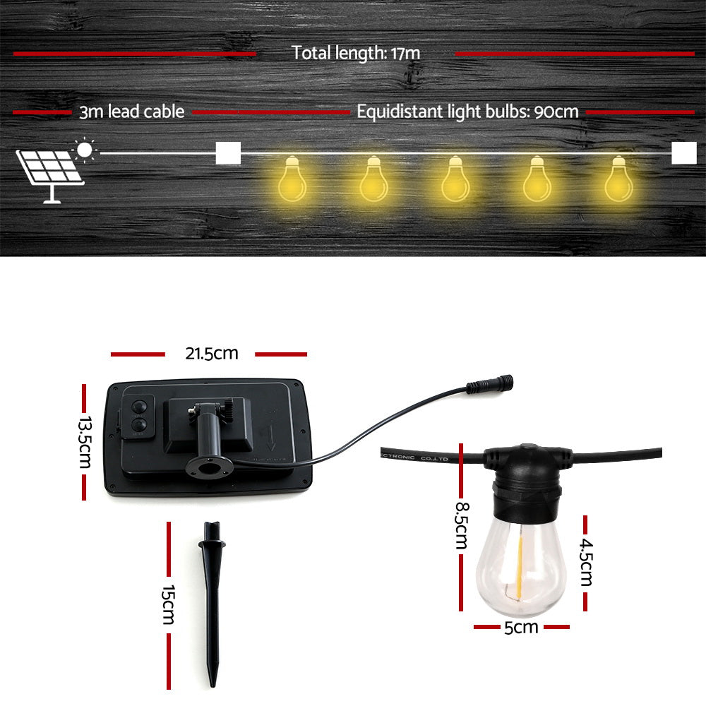 Solar Festoon String Lights Outdoor 17m Warm White Waterproof Garden