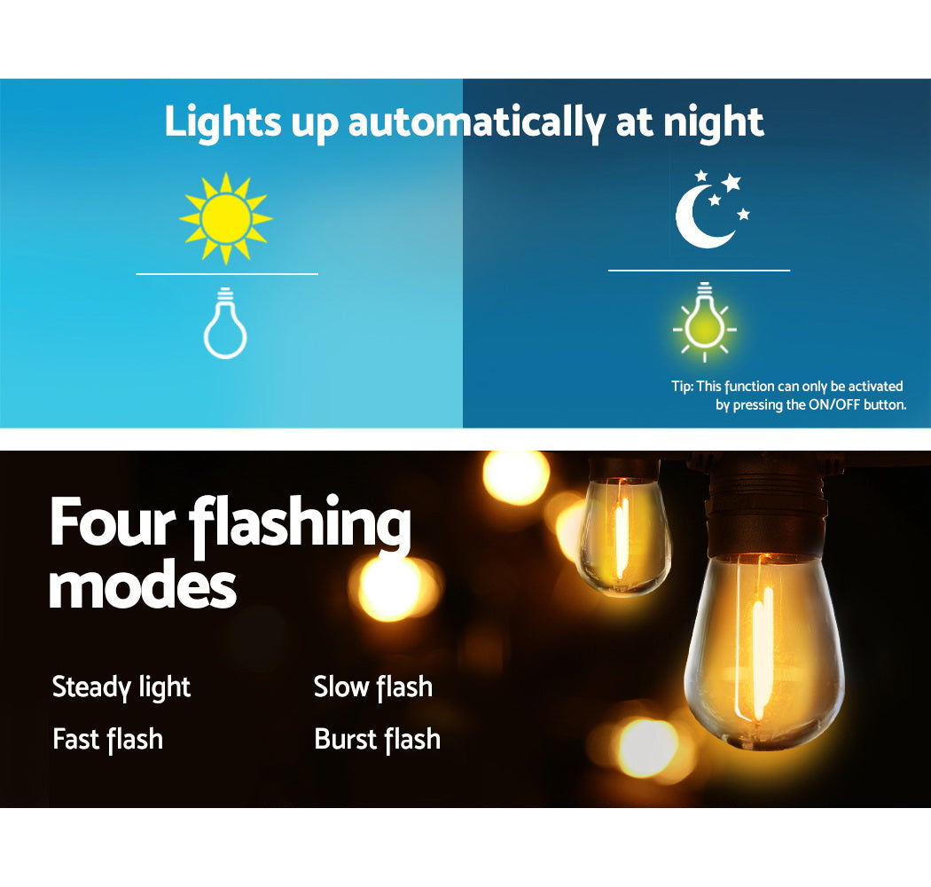 Solar Festoon String Lights Outdoor 17m Warm White Waterproof Garden