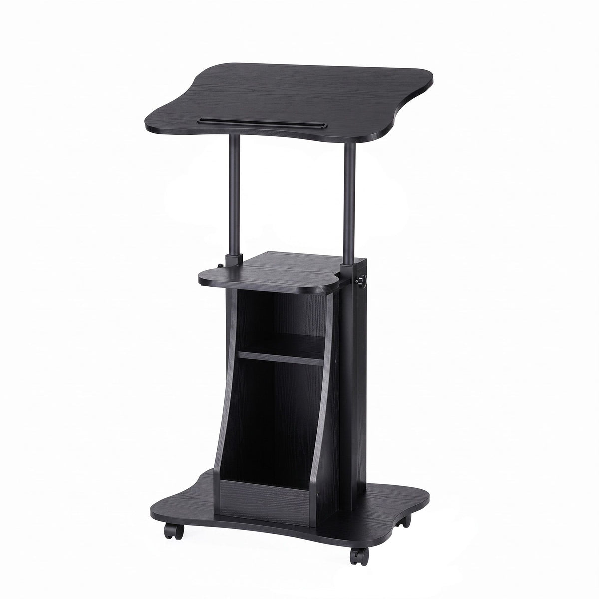 Mobile Podium Stand with Lockable Wheels Height Adjustable Laptop Desk Black