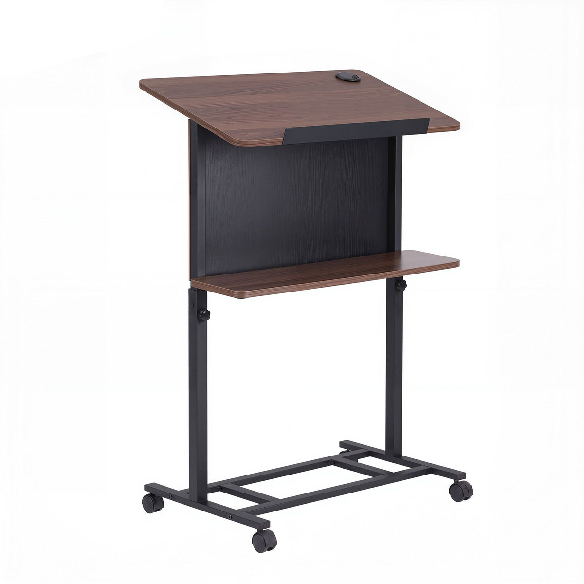 Mobile Lectern Podium Stand with Storage Shelf Height Adjustable Laptop Desk Black & Walnut