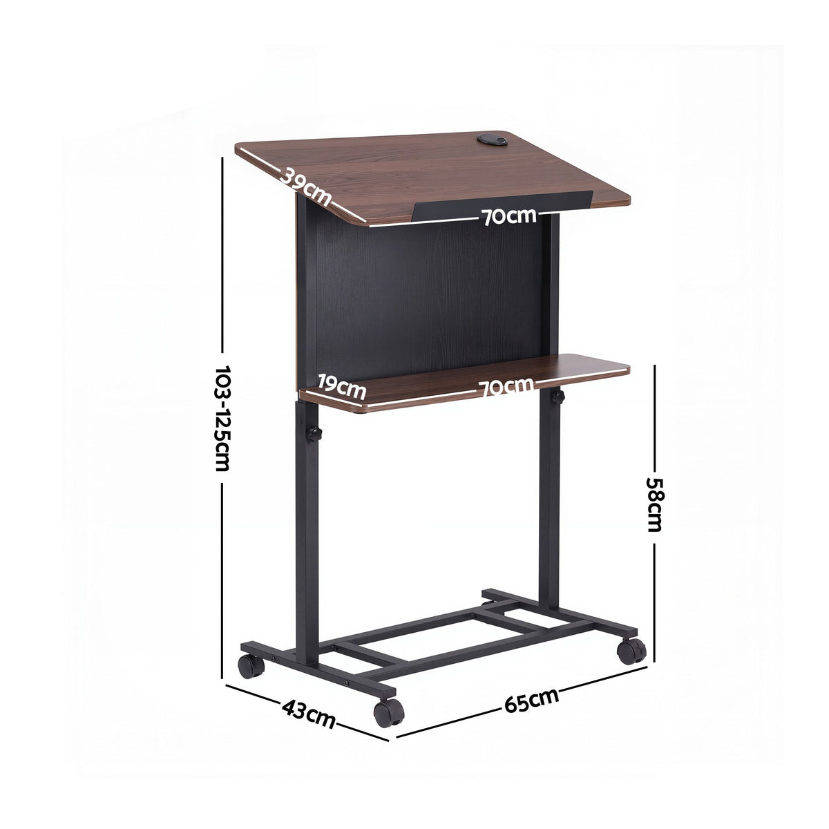 Mobile Lectern Podium Stand with Storage Shelf Height Adjustable Laptop Desk Black & Walnut