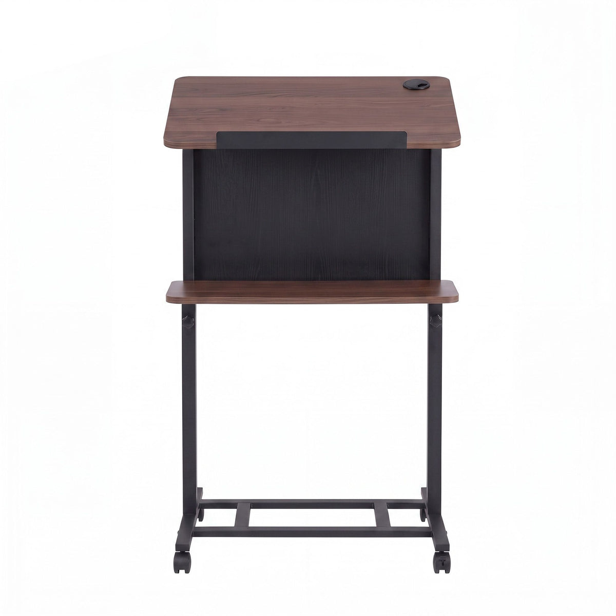Mobile Lectern Podium Stand with Storage Shelf Height Adjustable Laptop Desk Black & Walnut