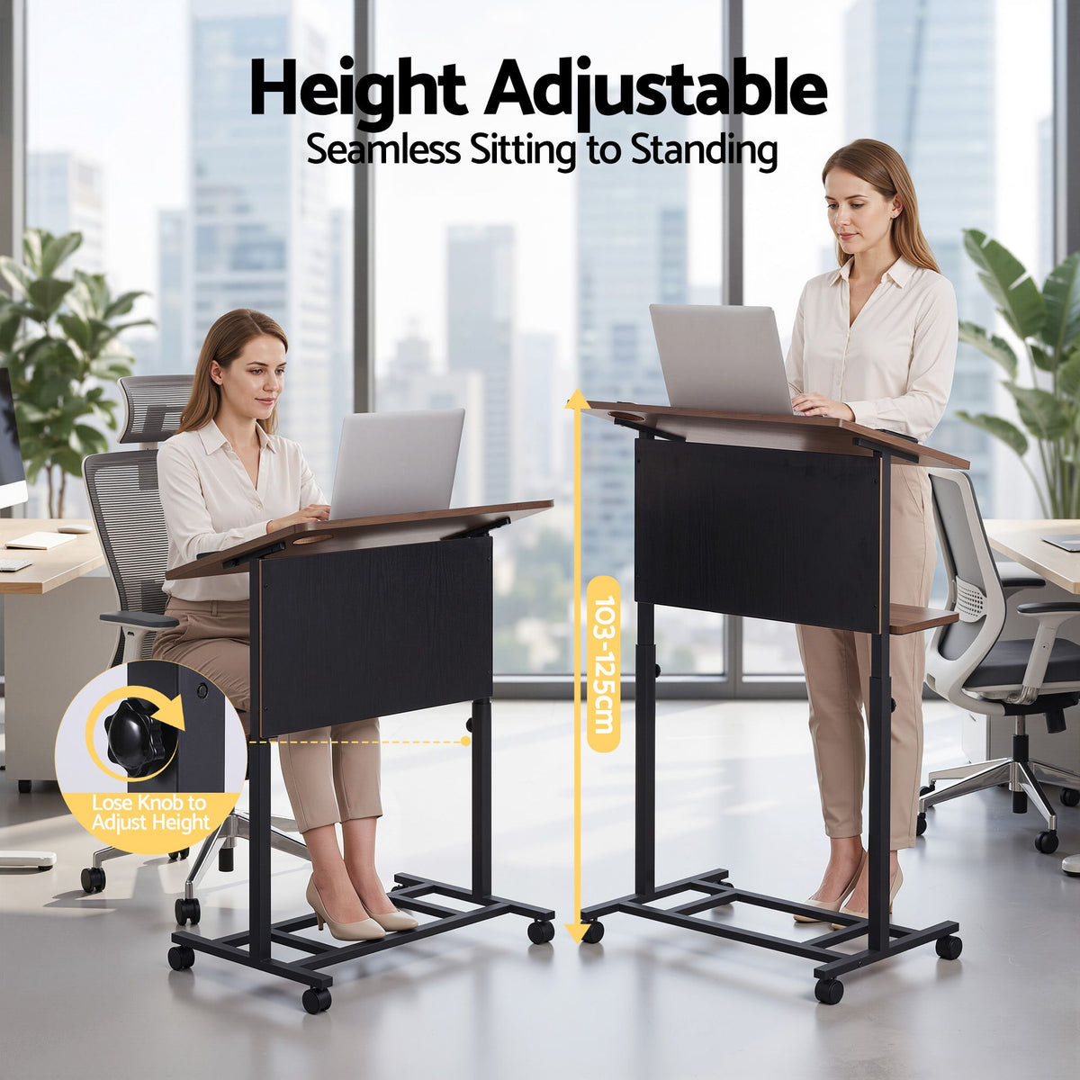 Mobile Lectern Podium Stand with Storage Shelf Height Adjustable Laptop Desk Black & Walnut