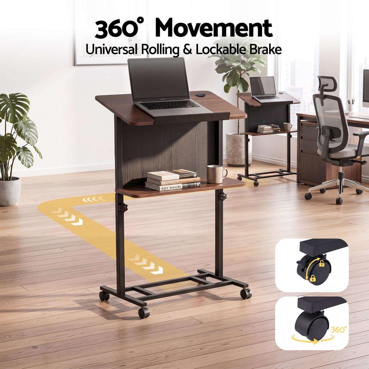 Mobile Lectern Podium Stand with Storage Shelf Height Adjustable Laptop Desk Black & Walnut