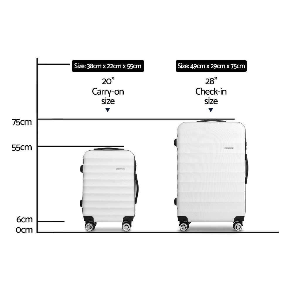 2pcs Luggage Trolley Travel Suitcase Set TSA Hard Shell Case Strap White