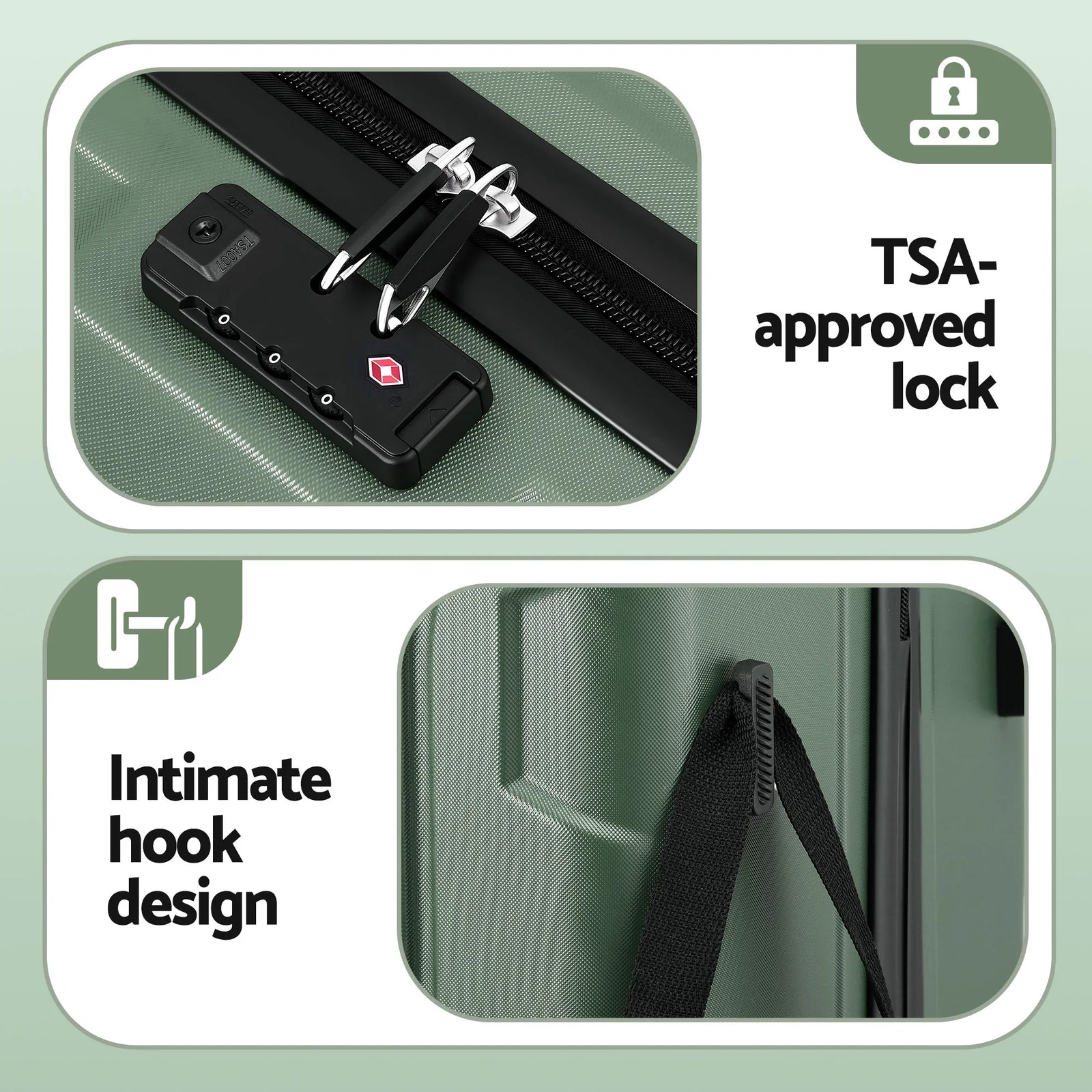 3pcs Luggage Suitcase Set Trolley Travel TSA Lightweight Hard Case Grey Green