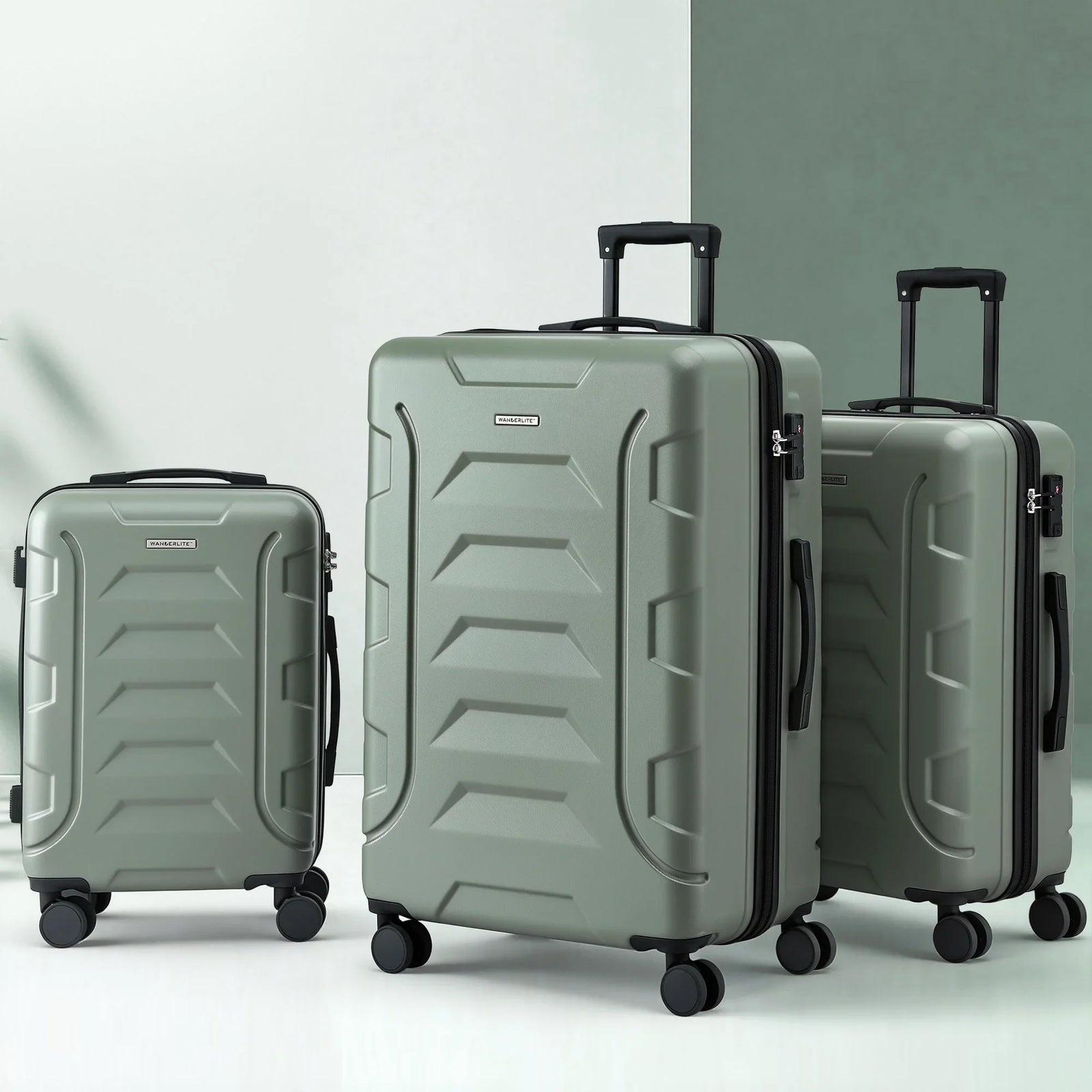 3pcs Luggage Suitcase Set Trolley Travel TSA Lightweight Hard Case Grey Green