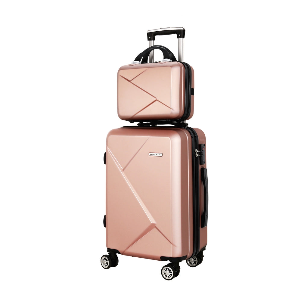 Wanderlite 2pc Luggage 12" 20" Trolley Travel Suitcase Storage Carry On TSA Lock Rose Gold