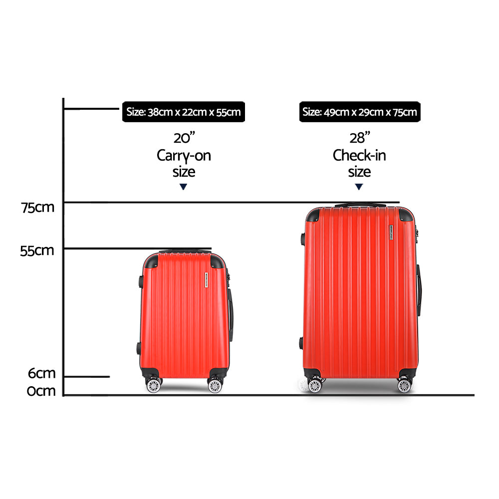 2pc Luggage Trolley Travel Set Suitcase Carry On TSA Hard Case Lightweight Red