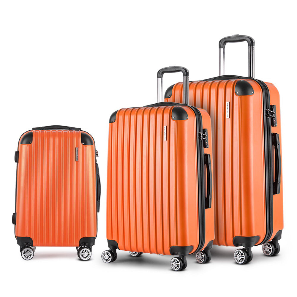 3pc Luggage Trolley Travel Set Suitcase Carry On TSA Lock Hard Case Lightweight Orange