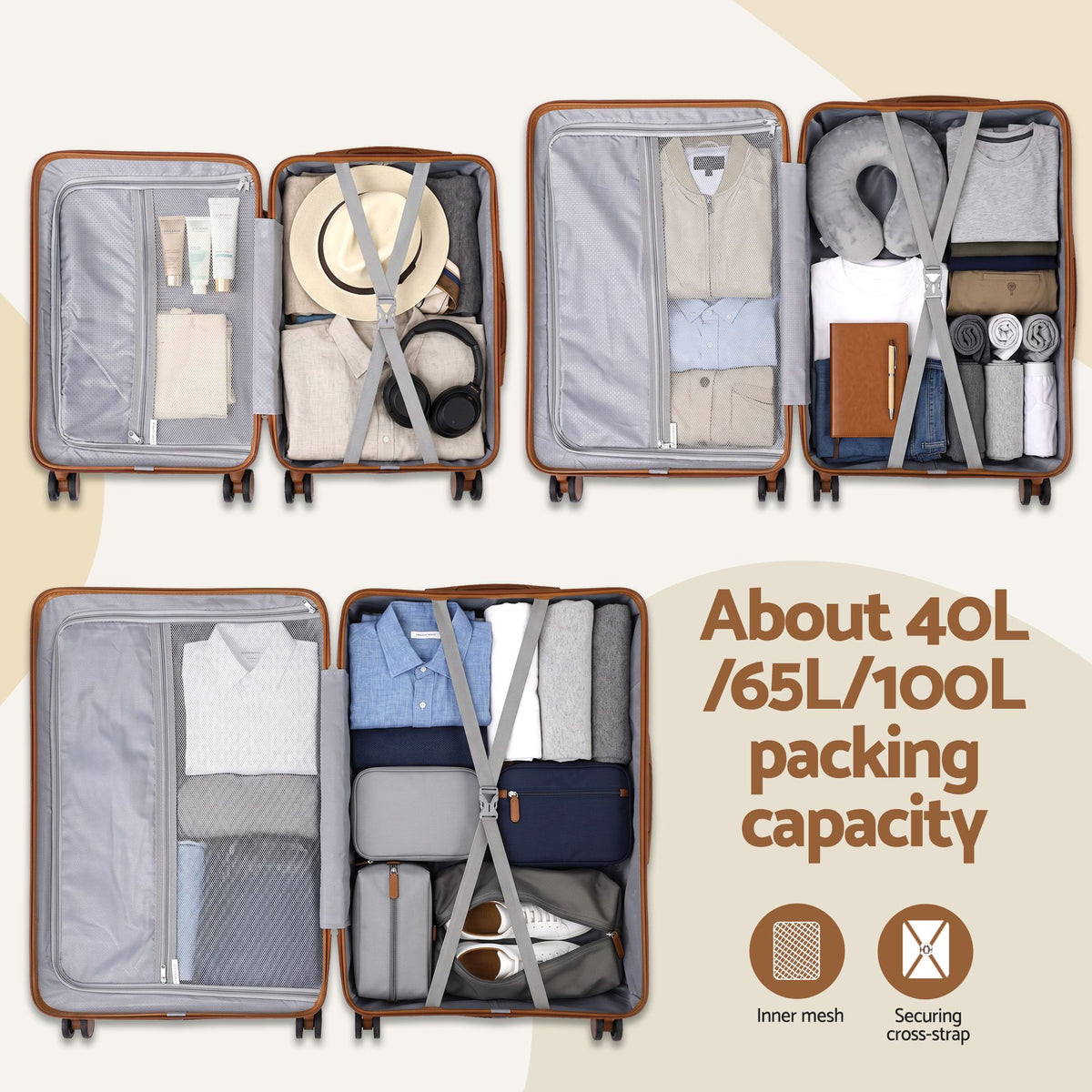 Wanderlite 5pcs Luggage Suitcase Set Trolley Travel TSA Lightweight Hard Case Black Brown