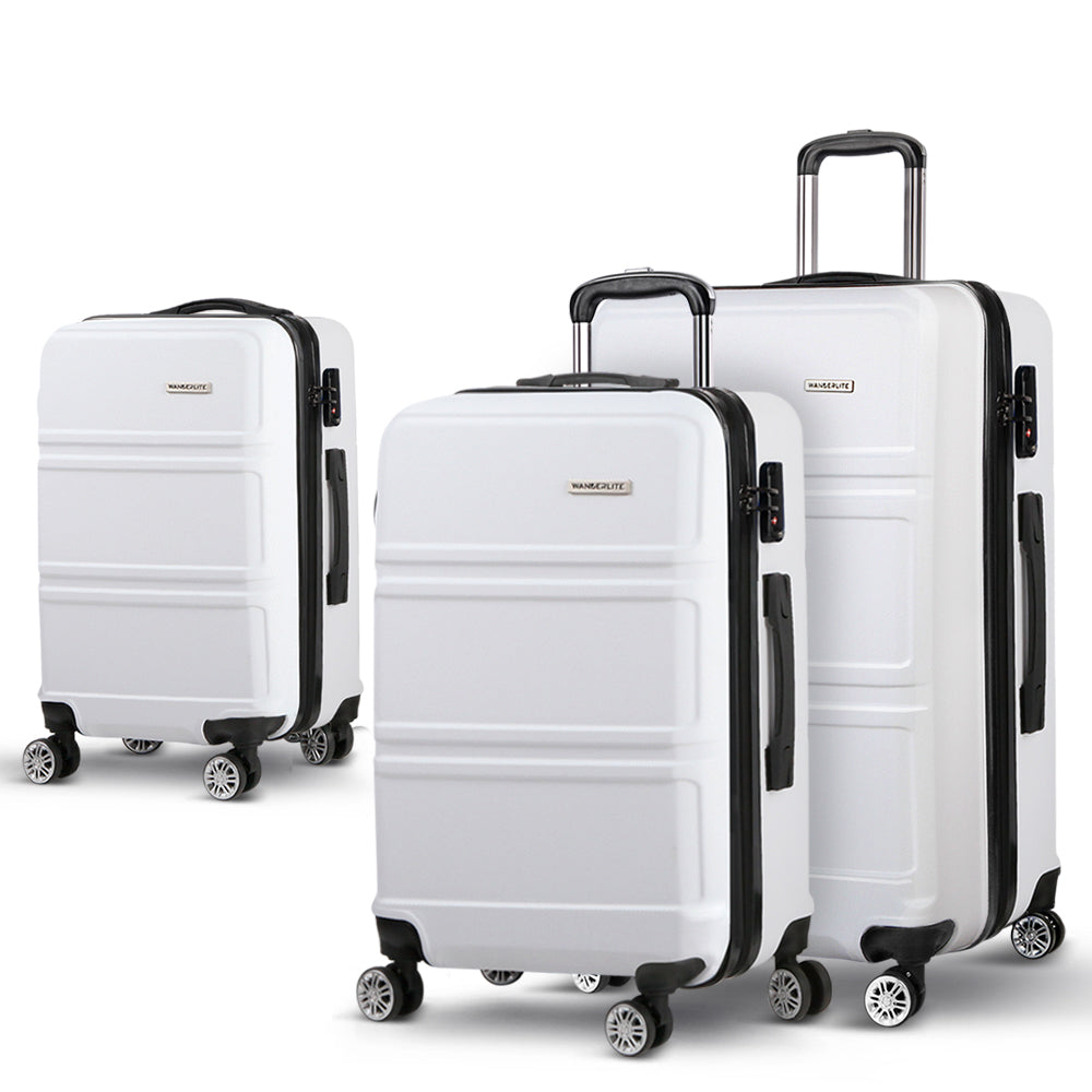 3pc Luggage Trolley Set Suitcase Travel TSA Carry On Hard Case Lightweight White