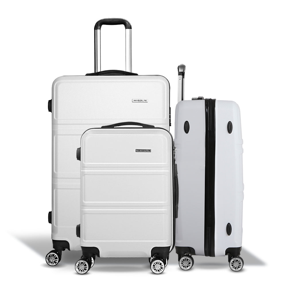 3pc Luggage Trolley Set Suitcase Travel TSA Carry On Hard Case Lightweight White