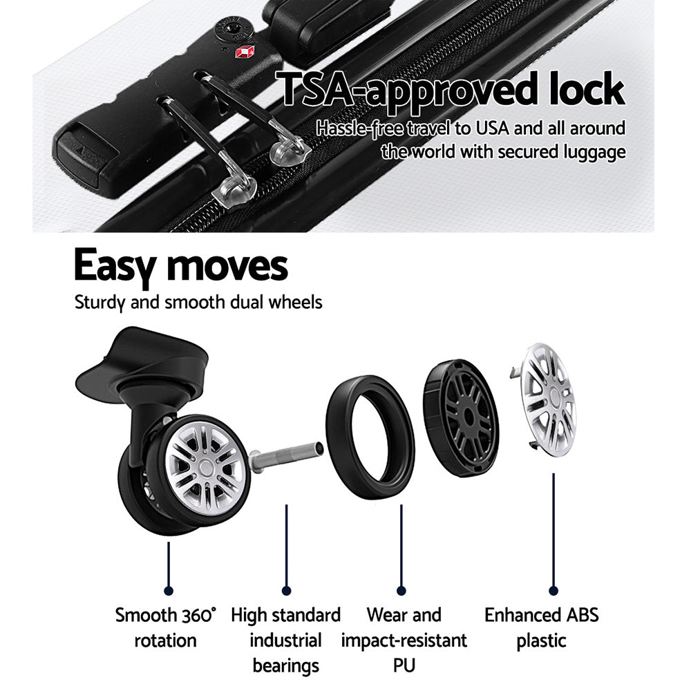 3pc Luggage Trolley Set Suitcase Travel TSA Carry On Hard Case Lightweight White