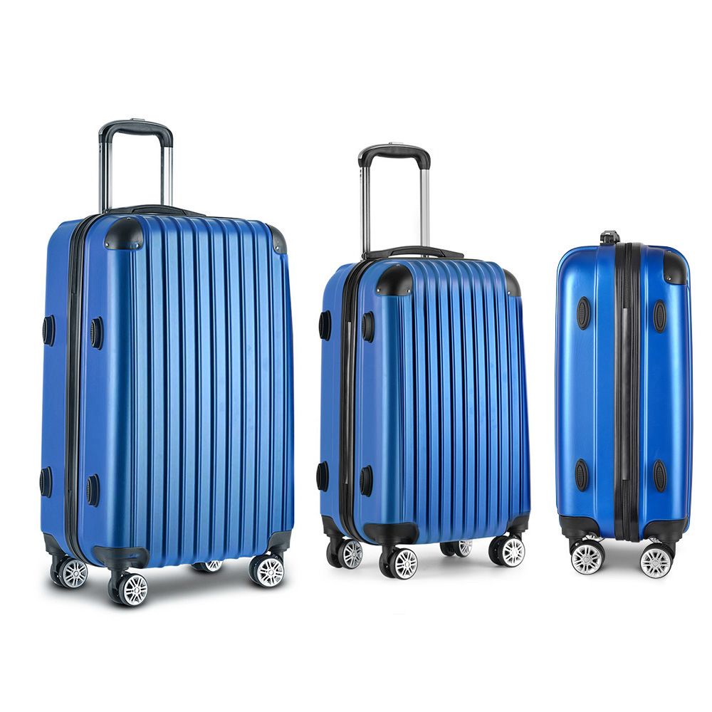 3pcs LuggageTrolley Set Travel Suitcase Storage Organiser Carry On Hard Case TSA Lightweight Blue