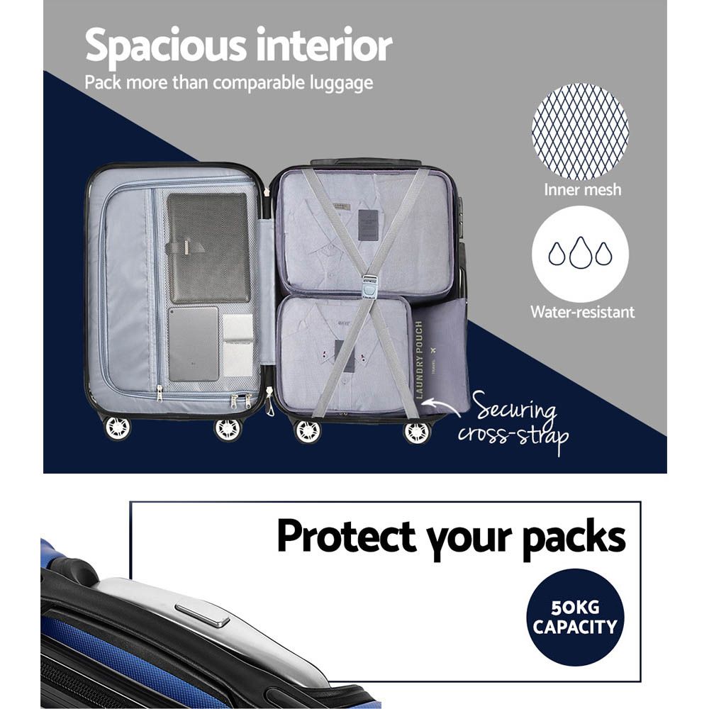 3pcs LuggageTrolley Set Travel Suitcase Storage Organiser Carry On Hard Case TSA Lightweight Blue
