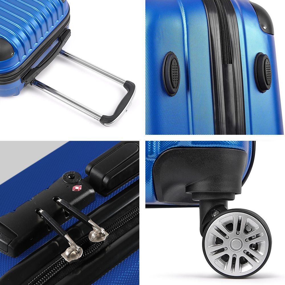 3pcs LuggageTrolley Set Travel Suitcase Storage Organiser Carry On Hard Case TSA Lightweight Blue