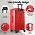 28" Trunk Luggage Suitcase Travel 5 Wheels Type-C Port TSA Red