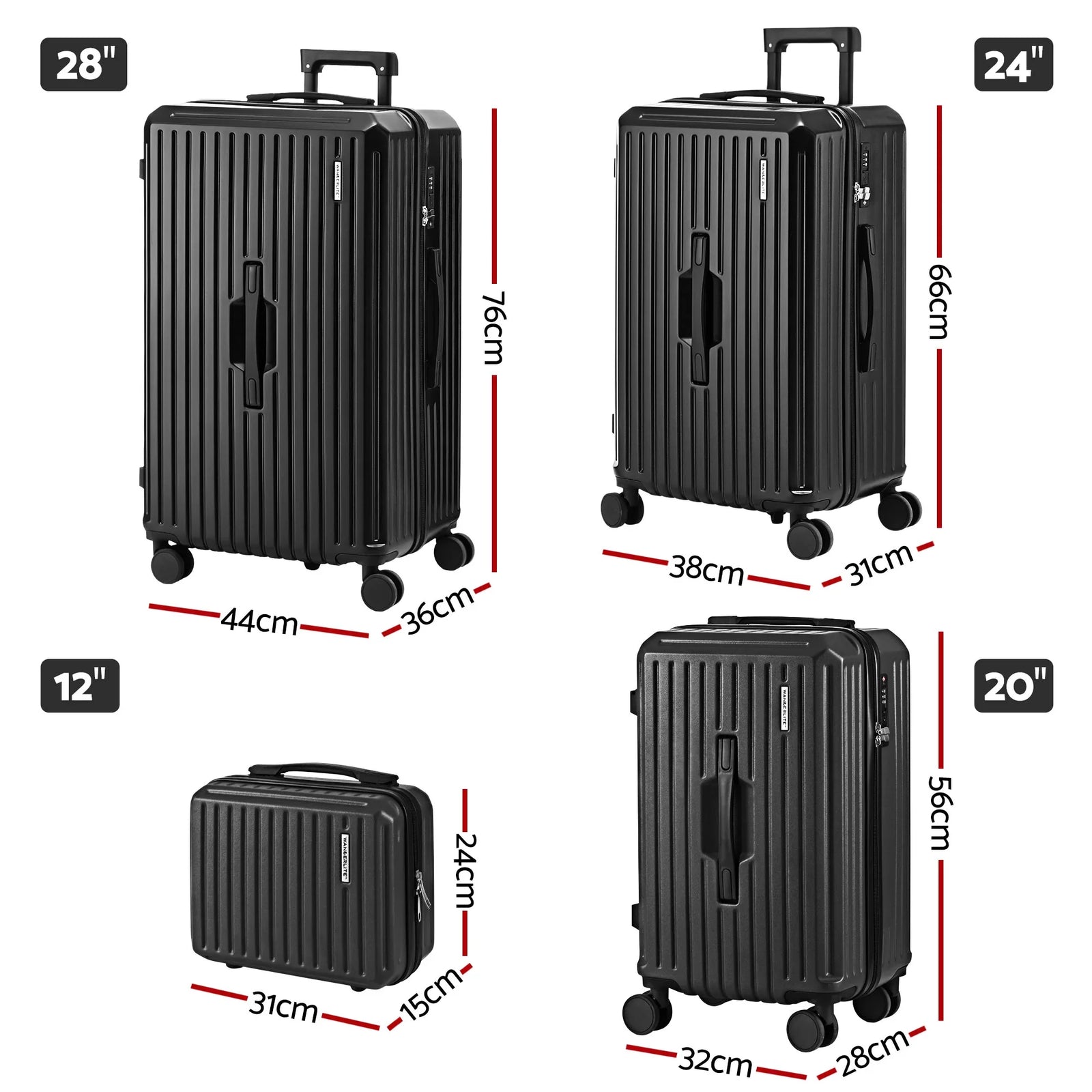 4pcs Trunk Luggage Suitcase Set Travel Carry On TSA Lock Black