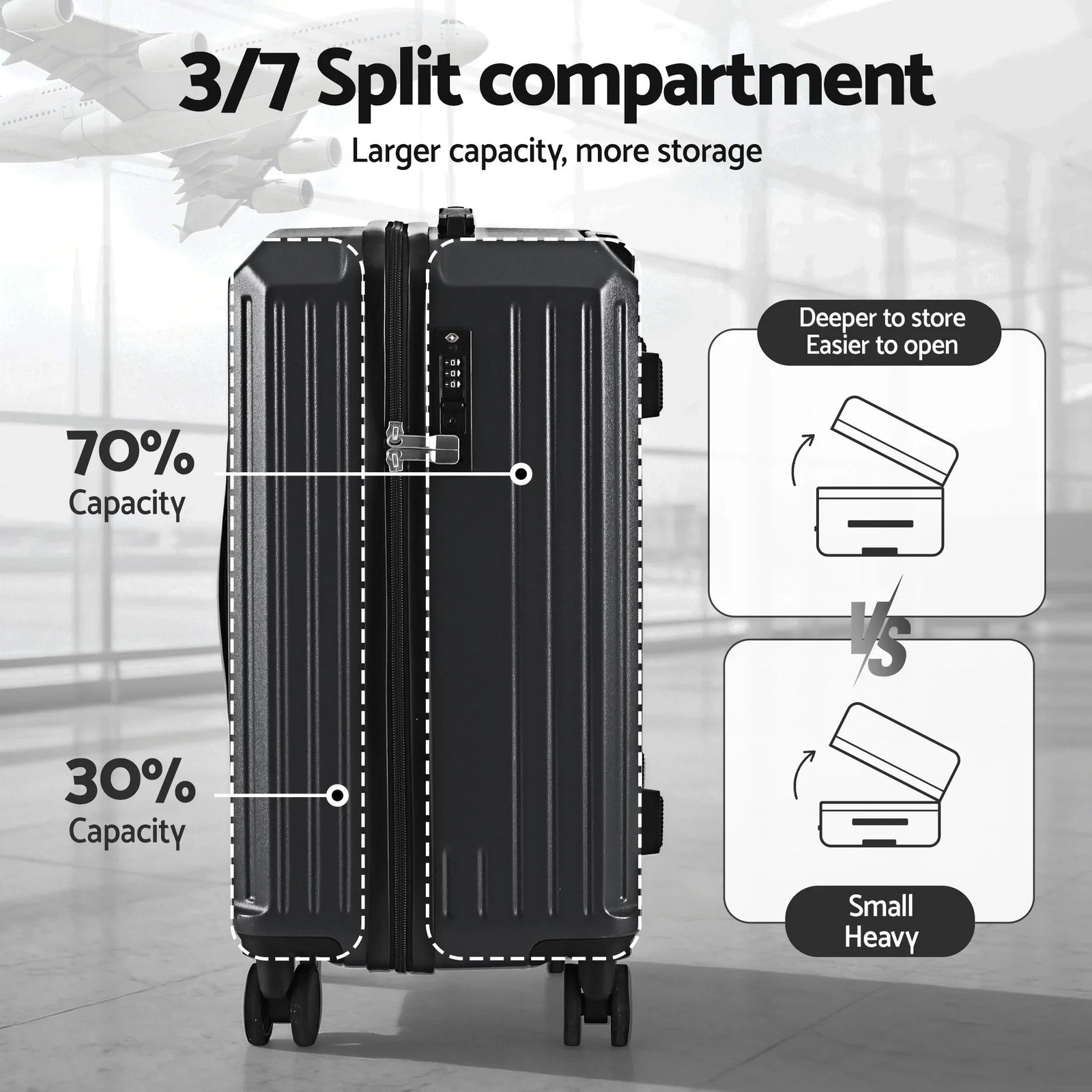 4pcs Trunk Luggage Suitcase Set Travel Carry On TSA Lock Black