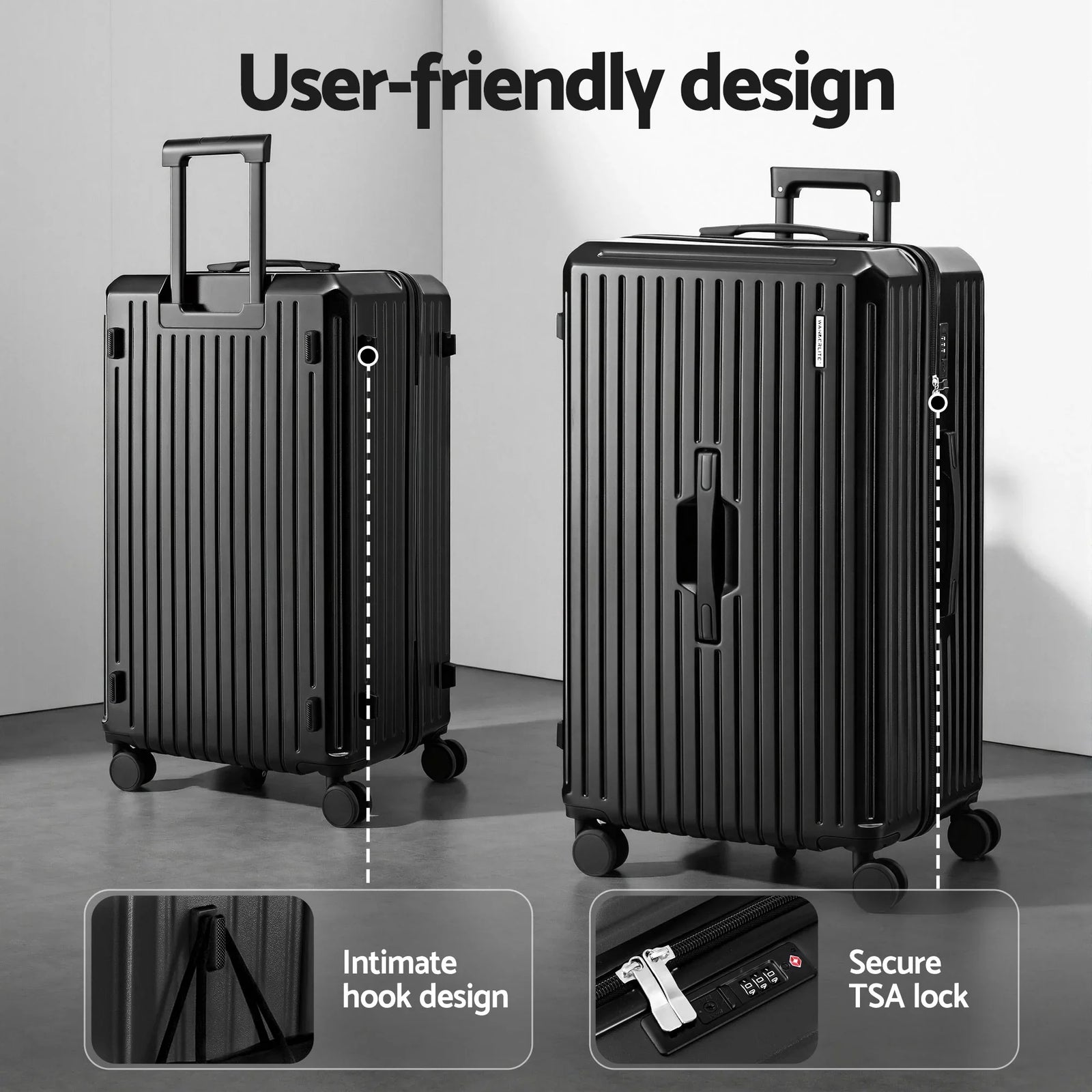 4pcs Trunk Luggage Suitcase Set Travel Carry On TSA Lock Black