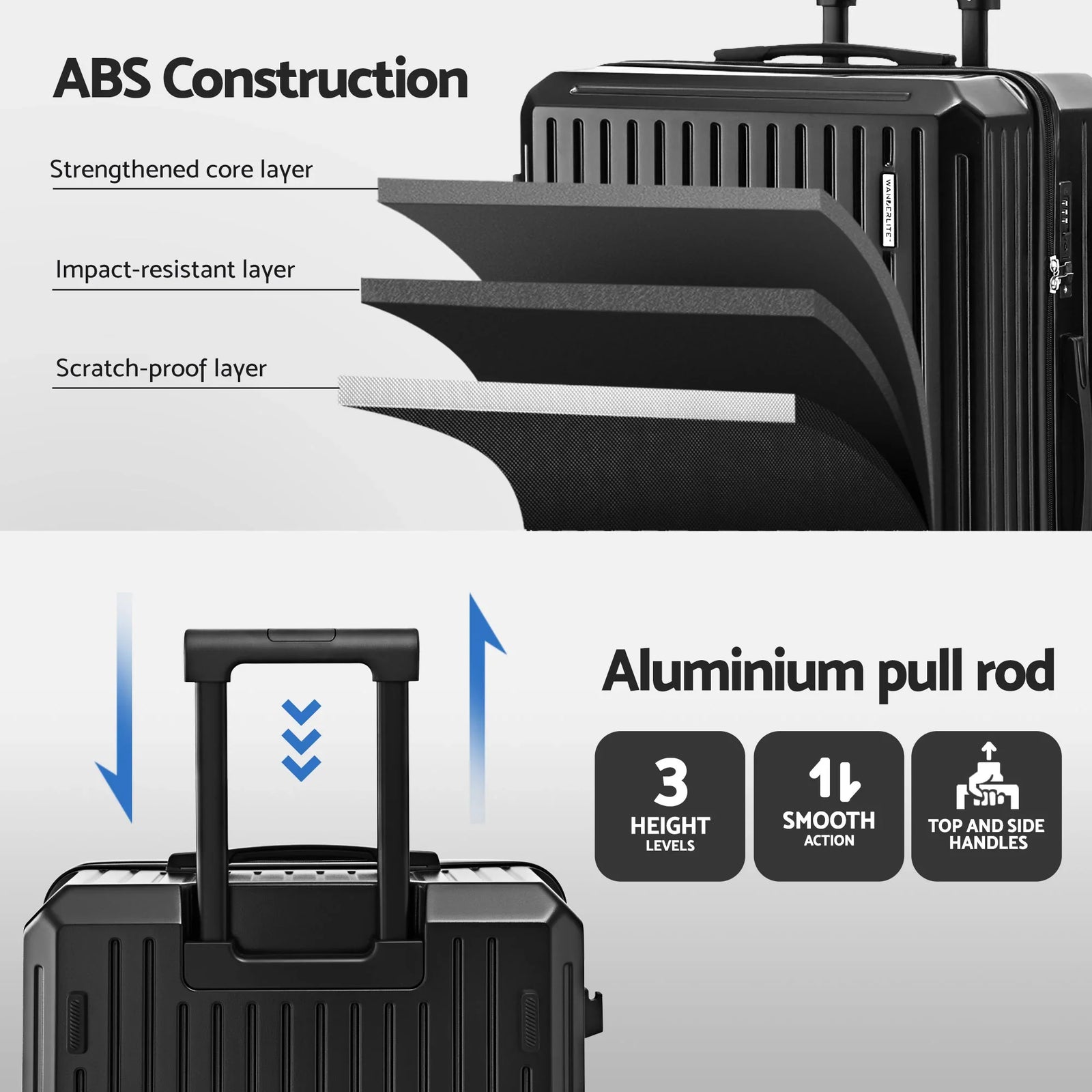 4pcs Trunk Luggage Suitcase Set Travel Carry On TSA Lock Black