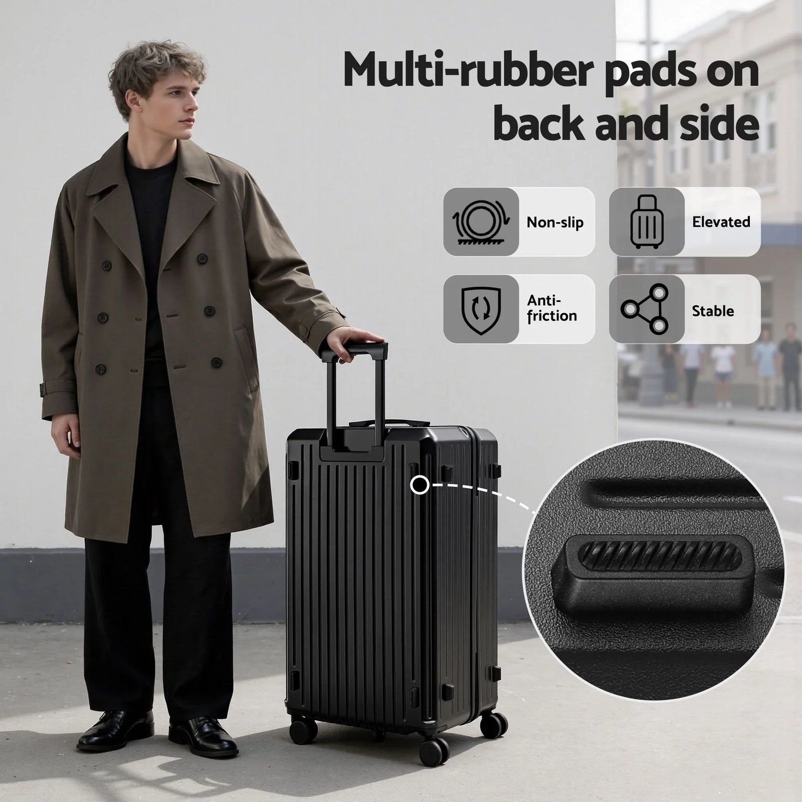 4pcs Trunk Luggage Suitcase Set Travel Carry On TSA Lock Black