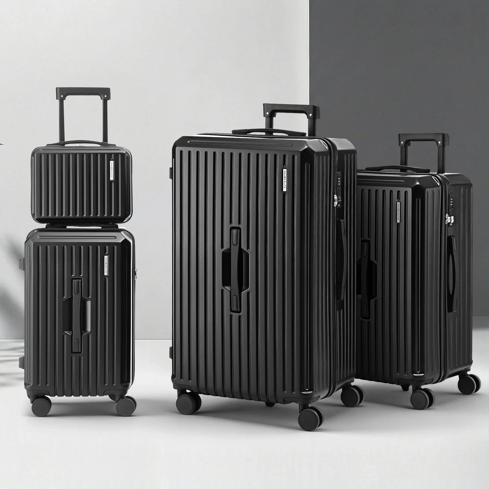 4pcs Trunk Luggage Suitcase Set Travel Carry On TSA Lock Black