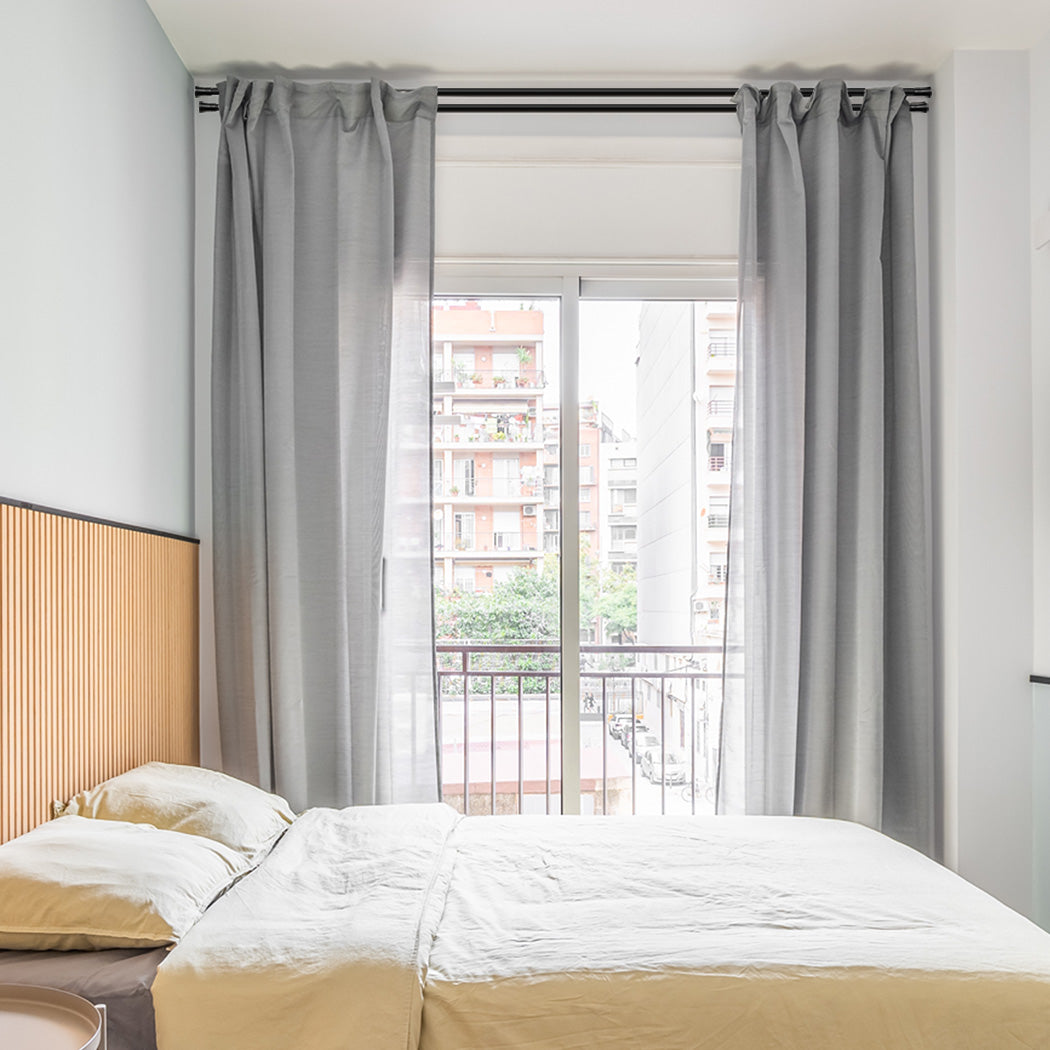 Marlow Black Double Curtain Rod Steel Pole Pommel Set Extendable Adjustable-1894516738750550022