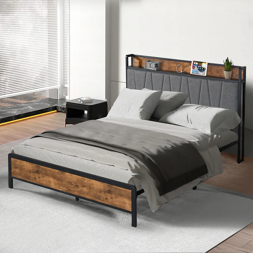 Levede Queen Bed Frame Tufted Headboard USB Charge-2006733226692972550