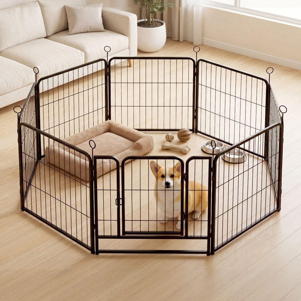 Pawz Dog Playpen 8-Panel Metal Dog Pen Tool-Free Foldable Puppy Crate Black-2100034989147164678