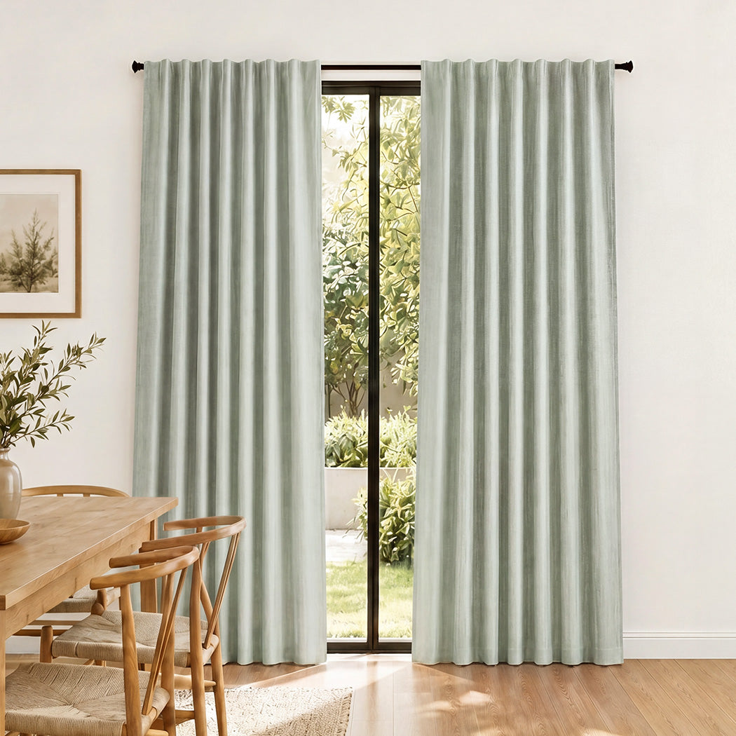 Marlow 2 Panels Blackout Curtains Linen Look Curtain Draperies Window Green-2072893564932722694