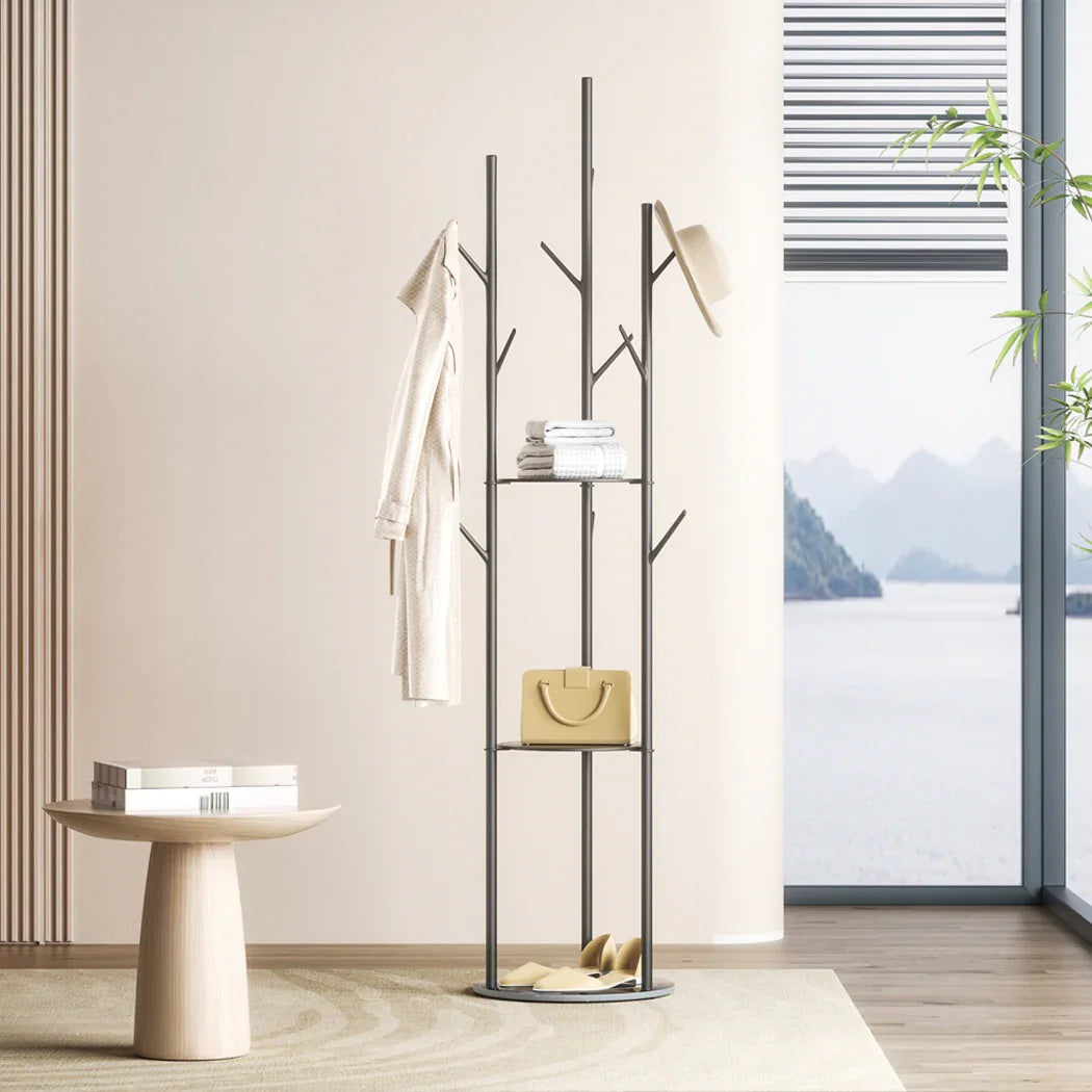 Levede Coat Rack Clothes Stand 8 Hook Organizer Black-2018816848522514438