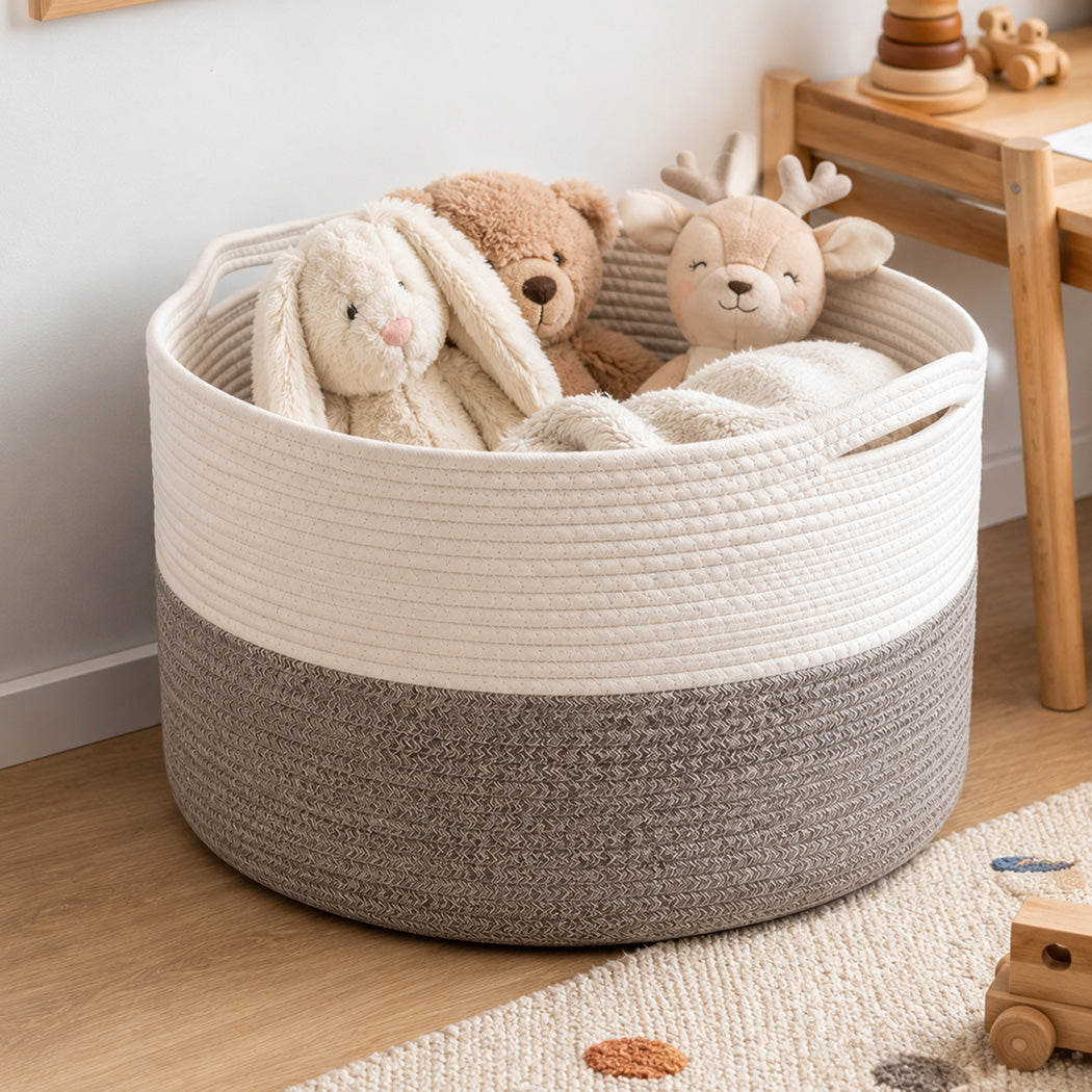 Levede Blanket Basket Cotton Rope Foldable Large with Handles Bedroom Brown-2100035024177991686